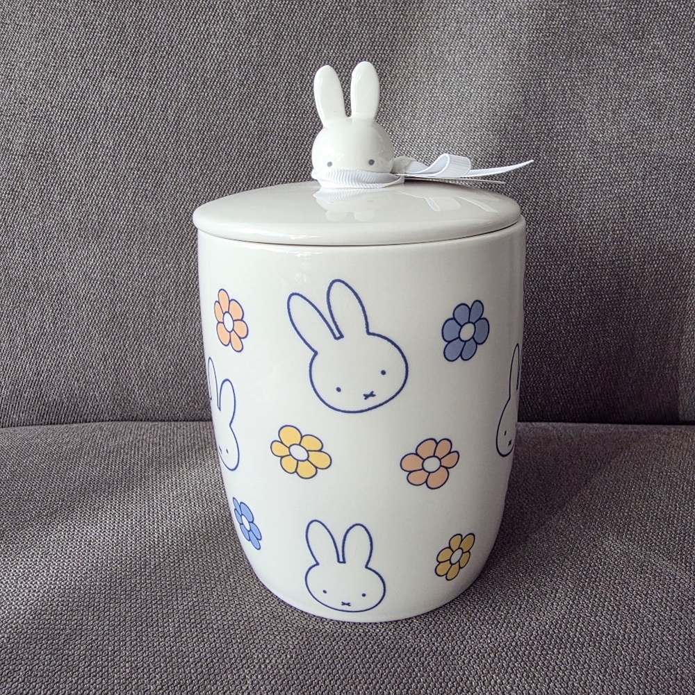 MIFFY Ceramic Canister with Pastel Spring Flower Design and Miffy Topper